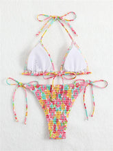 Voguable Sexy Micro Bikini 2024 Women Pink Floral Print Pleate Tie Side Triangle Swimsuit Brazilian Halter Push Up Bathing Suit Swimwear voguable