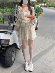 Voguable Spring Elegant Y2K Midi Dress Women Casual Lace One Piece Dress Korean Sweet Vintage Floral Dress Party Long Sleeve voguable