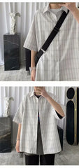 Korean Style Loose and Versatile Plaid Five-point Sleeve Shirt voguable