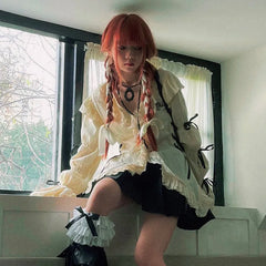 Y2k Aesthetics Lace Shirt Grunge Gothic Irregular Blouses Fairy Harajuku Bandage Shirt Vintage Lolita Clothes Mall Goth voguable