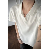 Voguable Men Oversized Drop Shoulder Polo Shirt, Summer Breathable Short Sleeve Top, Minimalist Loose Fit Curved Hem Casual Wear Clothing voguable