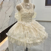 Voguable Elegant Japanese Sweets Lolita Jsk Dresses Kawaii Women Vintage Lace Mesh Princess Strap Dress Harajuku Lolita Cosplay Clothing voguable