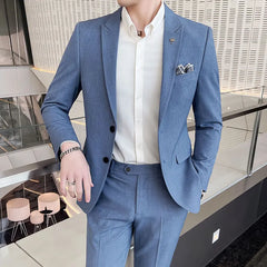 Voguable (Jacket+Pants) Fashion Men's Pure Color Leisure Suits Gray Blue Black Slim Fit Men Business Banquet Suit Set Plus Size 6XL 7XL voguable