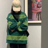Voguable Autumn Stripe Sweatshirt Women Thin Sweatshirt Streetwear Women Harajuku Oversize Pullovers Korean Fashion Long Sleeve Black Top voguable