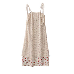 Voguable Women's New Retro Holiday Style Fringed Lace Floral Fake Two-piece Sling Dress Female Summer Lace-up Slimming Suspender Dresses voguable