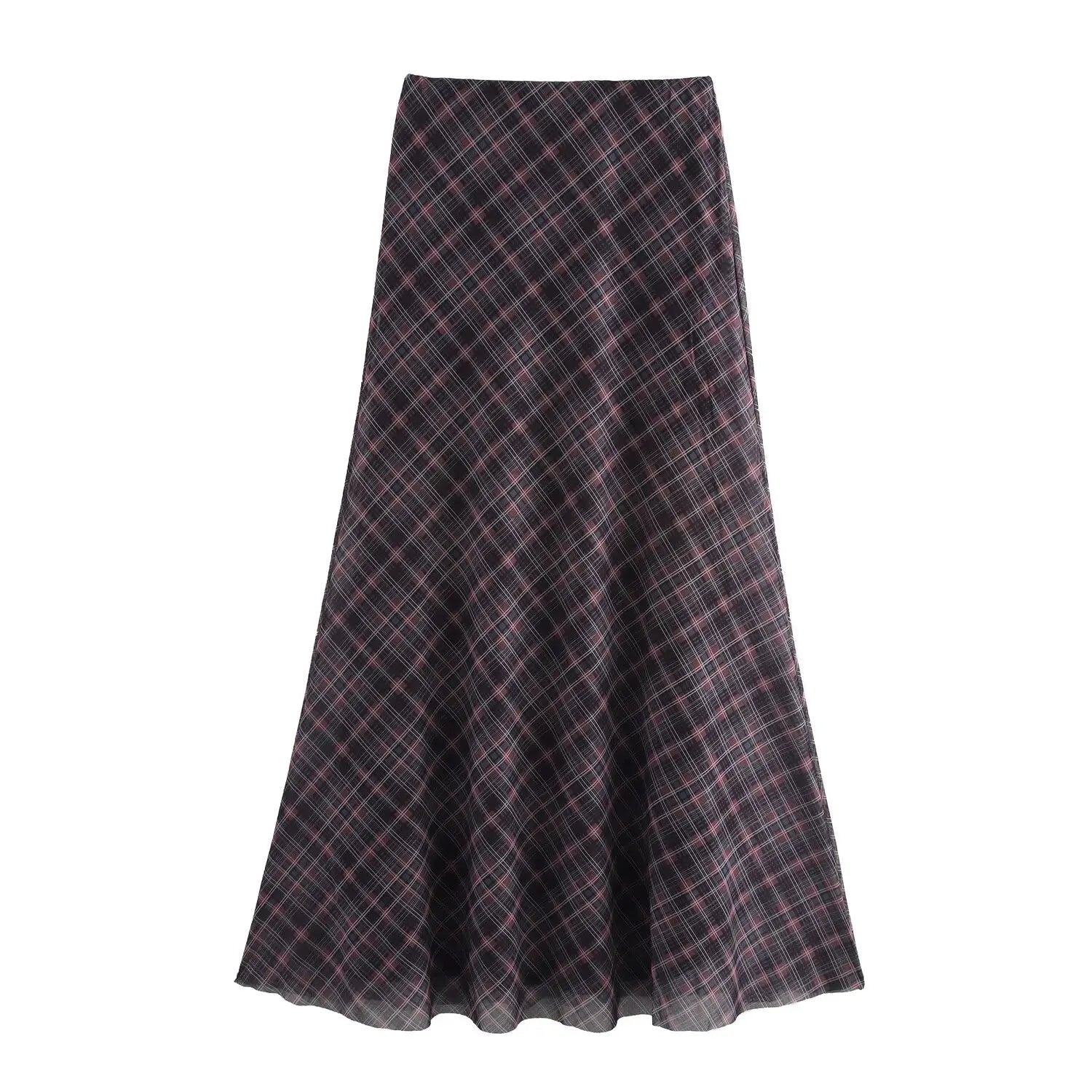 High Waist Retro Chic Plaid Long Skirt 2025 New Elegant Fashion Zipper Summer Skirt Streetwear Y2K A-line Spring Women Skirt voguable