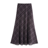 High Waist Retro Chic Plaid Long Skirt 2025 New Elegant Fashion Zipper Summer Skirt Streetwear Y2K A-line Spring Women Skirt voguable