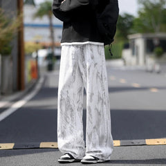 Jeans Mens Classic Straight Leg Jeans White Tie Dye Denim Pants Unisex Fashion Casual Trousers Streetwear Hip Hop Style Washed voguable