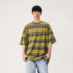 Mens Striped Short Sleeve Tshirt Cotton Loose Fit Breathable Summer Casual Tee Moisture Wicking Soft Comfort Relaxed Fit voguable