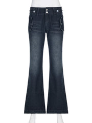 Safari Style Button Decoration Jeans Basic Loose Low-Waisted Wide Leg Pants Women Autumn Winter Streetwear Ladies voguable