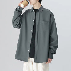 6 Colors Men's Baggy Long Sleeve Shirt Fashion Korean Lapel Coat Tops Youth Casual Classic Simple Male Clothes Trendy Brand voguable