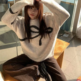Deeptown Elegant Bow Sweaters Women Vintage Y2k Knitted Pullovers Autumn Winter Loose Long Sleeve Aesthetics Streetwear Jumpers voguable