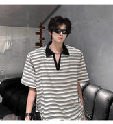 Men Loose Fit Striped Polo Shirt Casual Fashion Collar T-Shirt man Breathable Streetwear Summer Top Tee Trendy Mens Clothing voguable