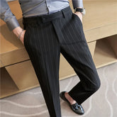 Men's Striped Suit Pants Elastic 2024 Autumn New Social Casual Trousers Slim Fit Suit Pants Business Office Wedding Men Clothing voguable