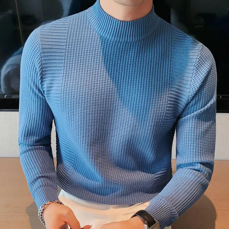 Autumn Winter New Fashion Half High Collar Long Sleeve Solid Pullovers Men's Clothing All-match Knitting Korean Simplicity Tops voguable
