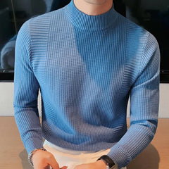 Autumn Winter New Fashion Half High Collar Long Sleeve Solid Pullovers Men's Clothing All-match Knitting Korean Simplicity Tops voguable