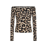 Voguable Sexy Leopard Print Off Shoulder Long Sleeve T-shirt Women Summer Top Y2k Clothes Tshirts with Open Shoulders Fashion voguable