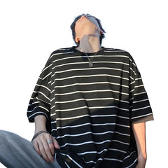 Summer Short Sleeved T-shirt Men Black White Casual T Shirt Men Streetwear Hip-hop Loose Striped T Shirt Mens Top Plus Size 4XL voguable