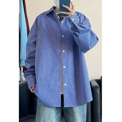 Long Sleeved Shirt Men Oversized Casual Plaid Shirt Men Streetwear Korean Loose Blue Casual Shirt Mens Shirts Plus Size 5XL voguable