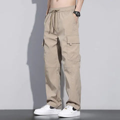 Spring Autumn New Fashion Solid Elastic Waist Casual Pants Men's Clothing Straight Thin Style Loose Sport All Match Chic Trouser voguable