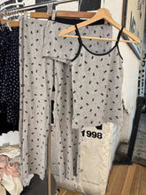 Skull Print Gray Vest Pants 2 Pieces Set Pajama Woman Sleeveless Slim Tank Top High Waist Straight Long Pant Cotton Vintage Sets voguable