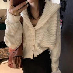 Women's Hooded Cardigan Button Up with Pocket Knitted Sweater Hoodie Slouchy Knitwear Fall Winter Casual Chic Outfit voguable