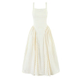 Lace Up Bandage Plaid Sling Dress Women Elegant Square Neck Low Waist A-line Midi Summer Dresses Holiday Party Robe 2025 voguable