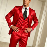 Voguable Luxury Men's Satin Suit 3 Piece Set Notch Lapel Slim Fit 1 Button Blazer Vest Pants for Formal Groom Groomsmen Prom Party voguable