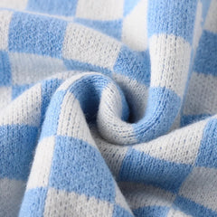 Checkered Sweater Vest Women Blue and White Checkerboard Sleeveless Knit Top Teen-girl Y2K Preppy Style Outfit voguable