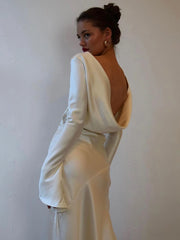 Elegant Christmas Evening Dress Women Long Sleeve Dress Bodycon Max Female Vestidos High Grade Satin Party Club Clothing voguable