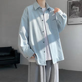 Mens Long Sleeve Shirts Solid Color Casual Loose Fit Spring Summer Oversized Minimalist Top Breathable Comfortable Daily Wear voguable