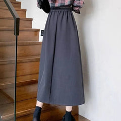 Temperament Autumn New Suit Skirts Women Solid Elastic High Waist Pleated Fashion Office Lady A-line Mid-length Pleated Skirt voguable