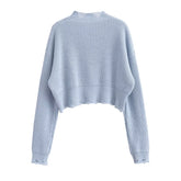 Voguable New Autumn Women Vintage Lazy Hole Crop Knit Sweater Oversize Pullover Chic Top voguable