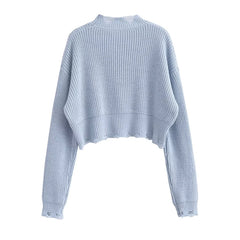 Voguable New Autumn Women Vintage Lazy Hole Crop Knit Sweater Oversize Pullover Chic Top voguable