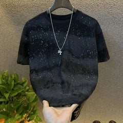 Men's New Vintage Tie-Dye Short Sleeve Black Wash With Old Ripped sequins Loose TShirts Casual Streetwear Hip Hop Tee Shirt voguable