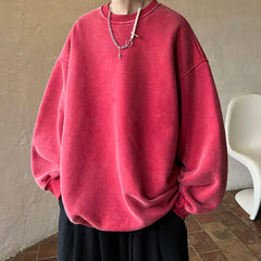 American Washed Old Pullovers Sweatshirts Men Loose Solid Color Autumn Large Size Warm O Neck Tops Hip Hop Y2k Sweatshirt voguable