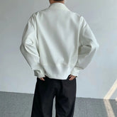 Autumn Men Clothing Men's Jacket White Shoulder Pad Coat High-end Solid Color Lapel Double Zipper Short Jackets for Men voguable