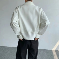 Autumn Men Clothing Men's Jacket White Shoulder Pad Coat High-end Solid Color Lapel Double Zipper Short Jackets for Men voguable