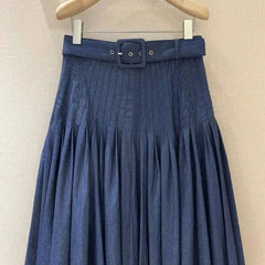 Fashion Pleated Denim Skirt Women's High Waisted Large Swing Long Skirts 2025 Summer New Tide voguable