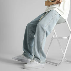 Streetwear Men's Clothing Jeans Loose Straight Casual Fashion Baggy Denim Trousers Solid Color New Korean Drawstring Men Pants voguable