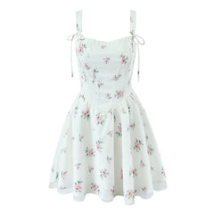 Sweet Girl Floral Print Princess Mini Dress Women Sexy Sleeveless Low Waist A-line Elegant Princess Dress Croset Tie Robe voguable