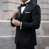 Voguable New Classic Black Wedding Tuxedo Men Suit Peaked Lapel Slim Fit 3 Piece Groom Wear Formal Party Prom Blazer (Jacket+Vest+Pants) voguable