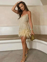 Taruxy Tassel Sequins Dress Women Elegant Feather Spaghetti Straps Mini Dresses Summer Sexy Party Club Evening Dresses Vestidos voguable