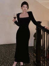 Elegant Solid Velvet Mermaid Dress for Women New Vintage Chic Square Collar Bodycon Evening Party Dresses Female Slim Vestidos voguable