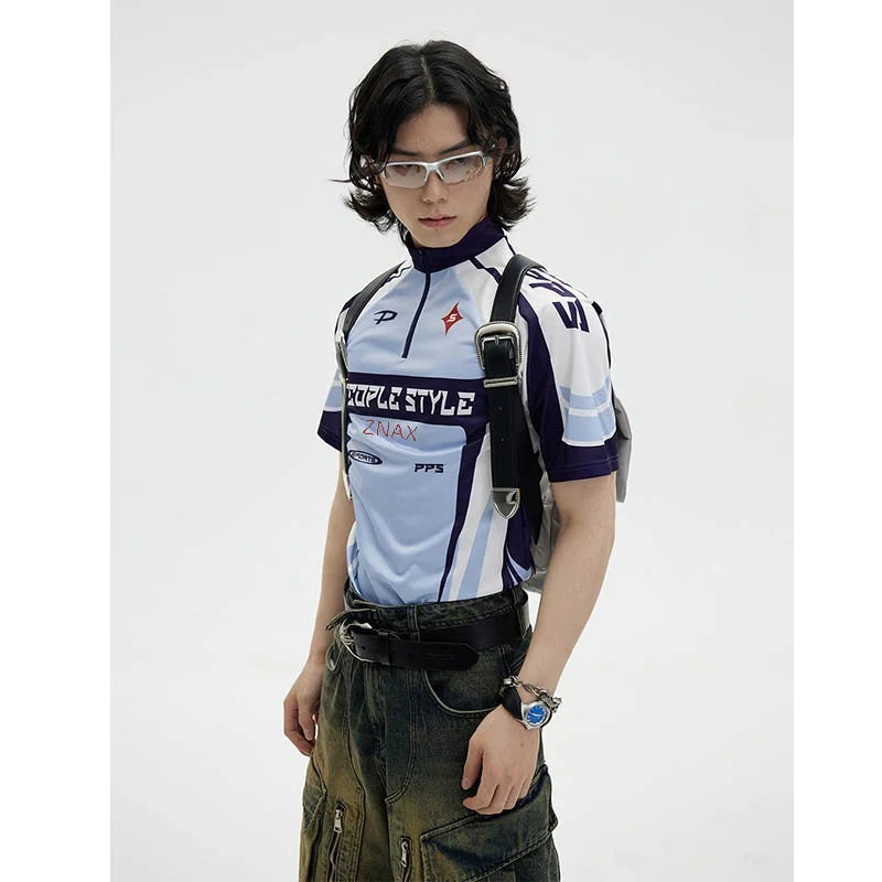 Unisex Cycling Elements Color Blocking T-shirt Men's Women's Sporty Breathable Slim Fit American Style Fashion Printed Top voguable