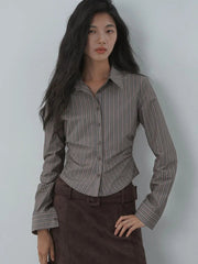 American Retro Slim Striped Shirt Fall Long Sleeve Harajuku Y2K Blouse Casual Vintage Female Streetwear Gothic Hip Hop New Tops voguable