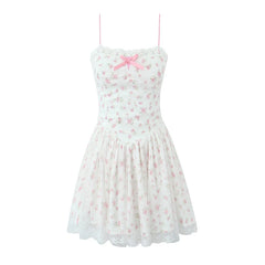 French Style Princess Sexy Spaghetti Straps Mini Dress Women Floral Print A-line Holiday Sweet Dresses Party Robe Short