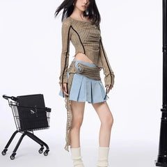 2000s Aesthetic Vintage T-shirts Women Sexy Y2k Punk Gyaru Long Sleeve Crop Streetwear Asymmetrical Top Slash Neck Tee voguable