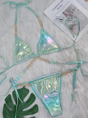 Voguable Sexy Pink Brozing Bikini Set 2024 Women Luxury Rhinestone Criss Cross Bandage Micro Swimsuit Bathing Suit Diamond Thong Swimwear voguable