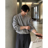 Lapel Sweater Men Warm Zipper Knitted Pullover Sweater Men Streetwear Korean Loose Long Sleeved Sweater Mens Jumper Clothes voguable